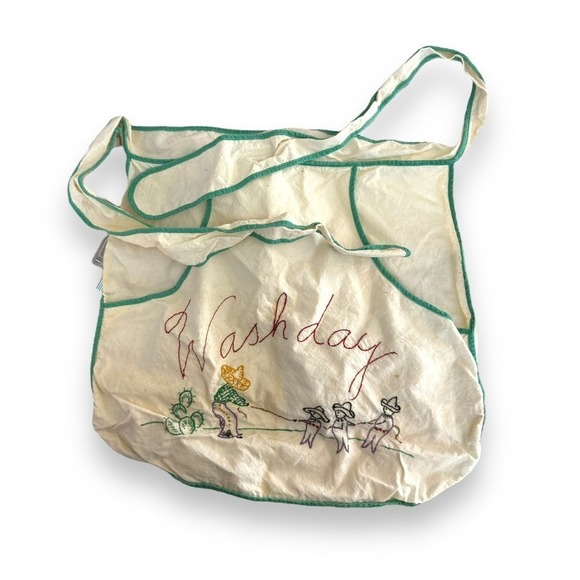 Vintage Hand-Crafted Needlepoint Embroidered "Washday" Apron Kitchen Utensils - Picture 2 of 4